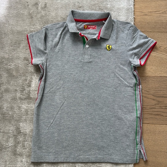 Scuderia Ferrari Kids "Ita Tricolor Flag Piquet" Gray Polo Shirt - Picture 1 of 12